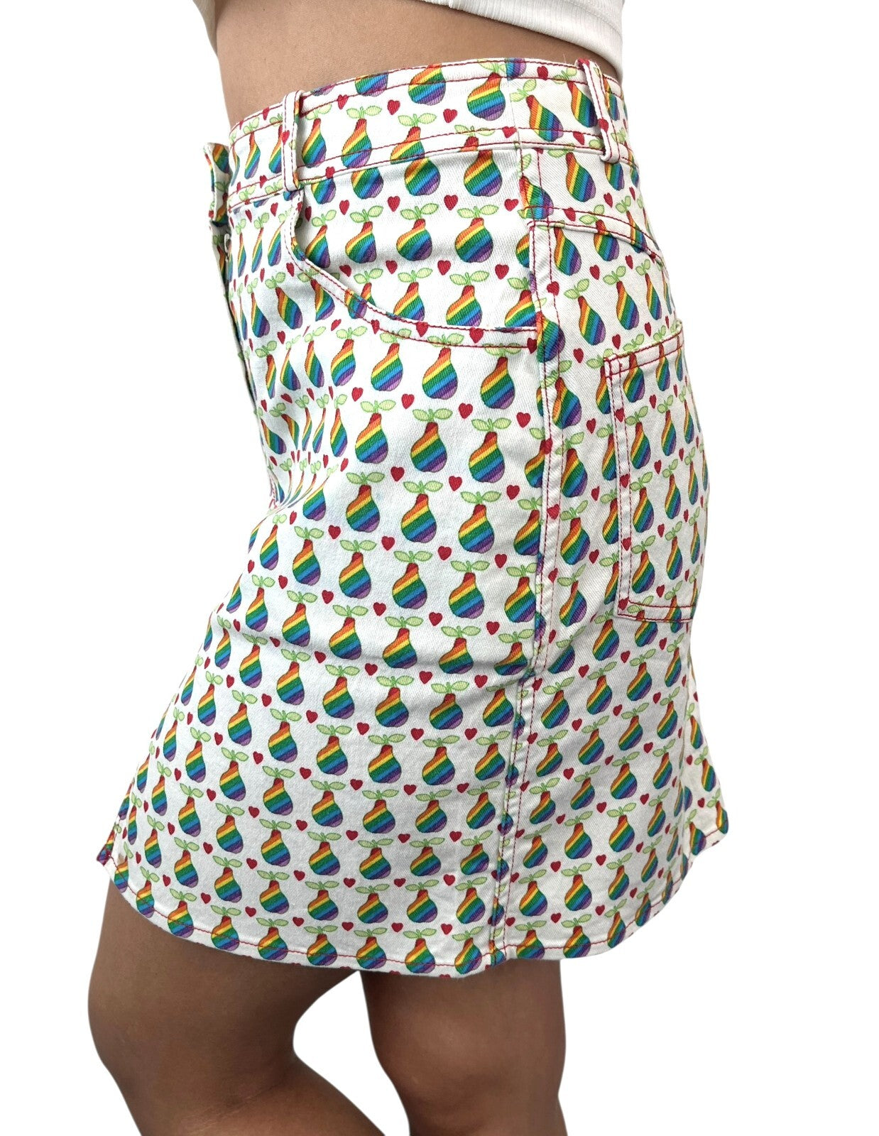 Christian Dior Vintage 2002 Logo Short Skirt #36 Cotton White Multicolor Pear