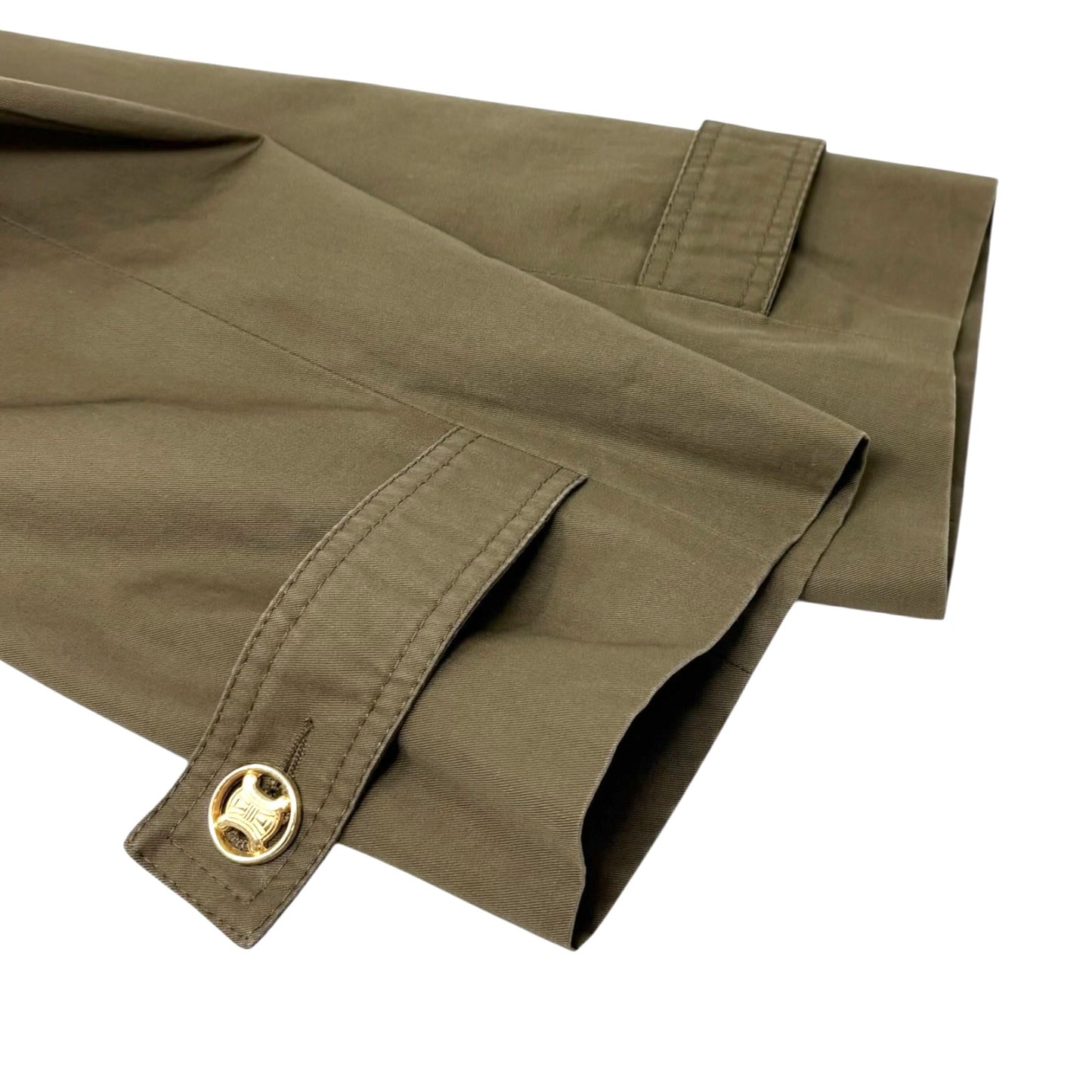 CELINE Vintage Macadam Logo Button Trench Coat Long Jacket Khaki Gold Cotton