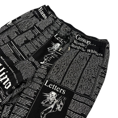 John Galliano Vintage Newspaper Print Hoodie Top Pants Set #XS Black 902549