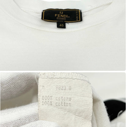 FENDI Vintage Big Logo T-shirt Top #40 White Black Cotton Short Sleeve