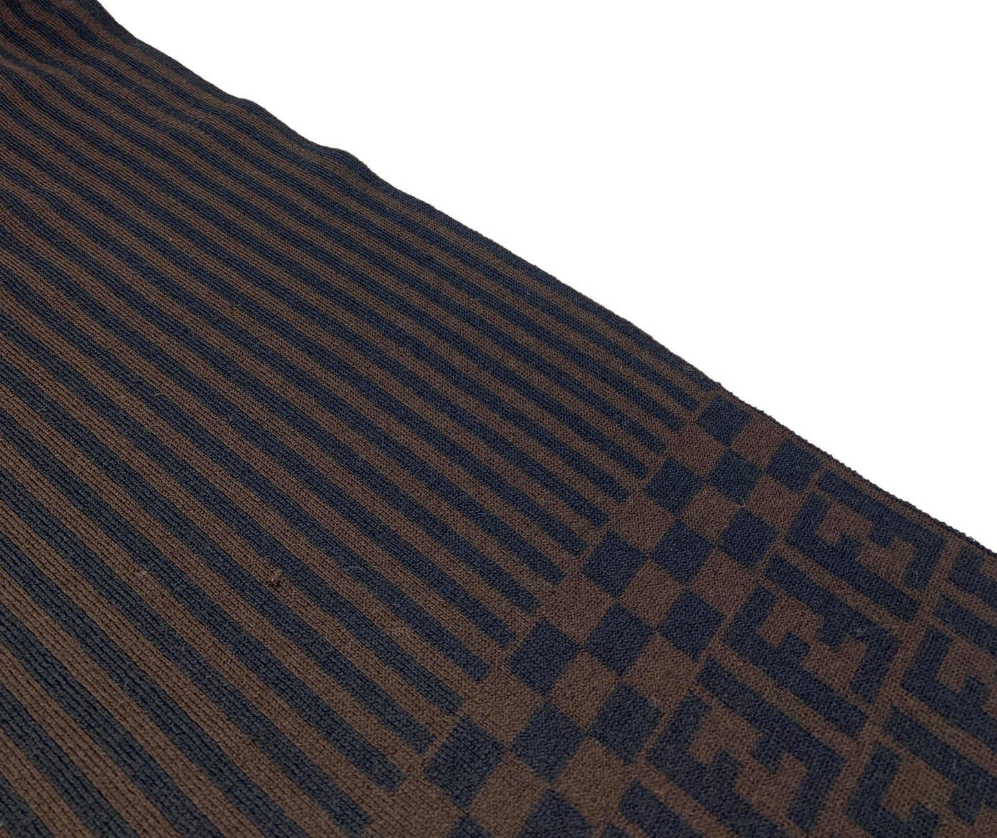 FENDI Zucca Stripe Wrap Scarf #42 Fashion Accessory Brown Black Wool RankAB