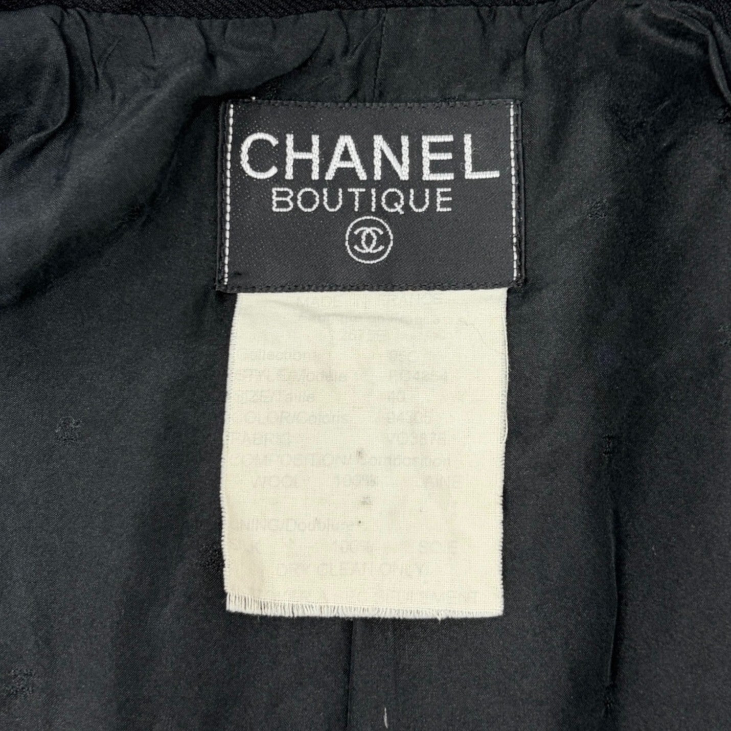 CHANEL Vintage 95C CC Logo Button Blazer Jacket #40 Black Gold Wool 901986