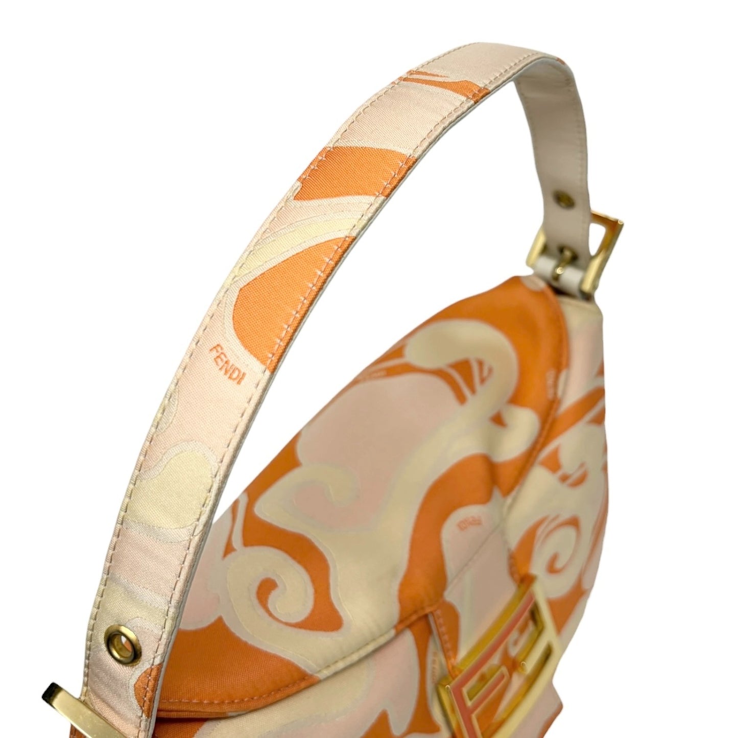 FENDI Vintage FF Logo Mamma Baguette Psychedelic Print Silk Shoulder Bag Orange