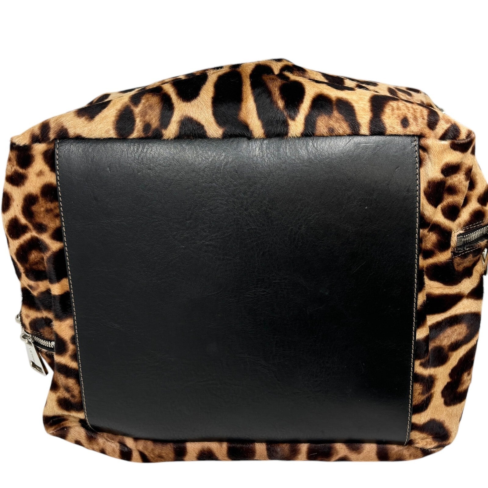 DOLCE&GABBANA Vintage DG Logo Leopard Tote Bag Brown Black Calf Hair Leather