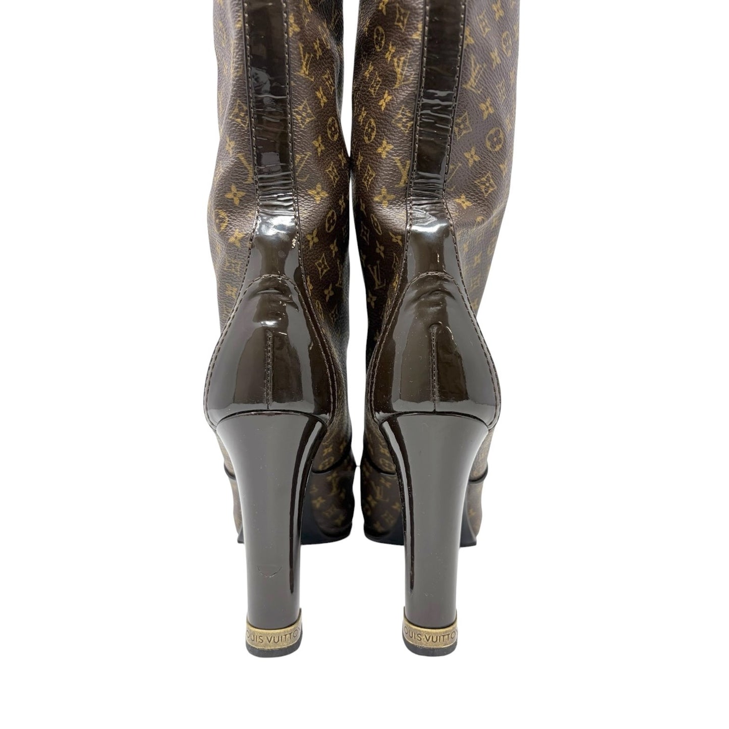 LOUIS VUITTON Vintage LV Monogram Long Boots #36.5 Heels Brown Black 902562