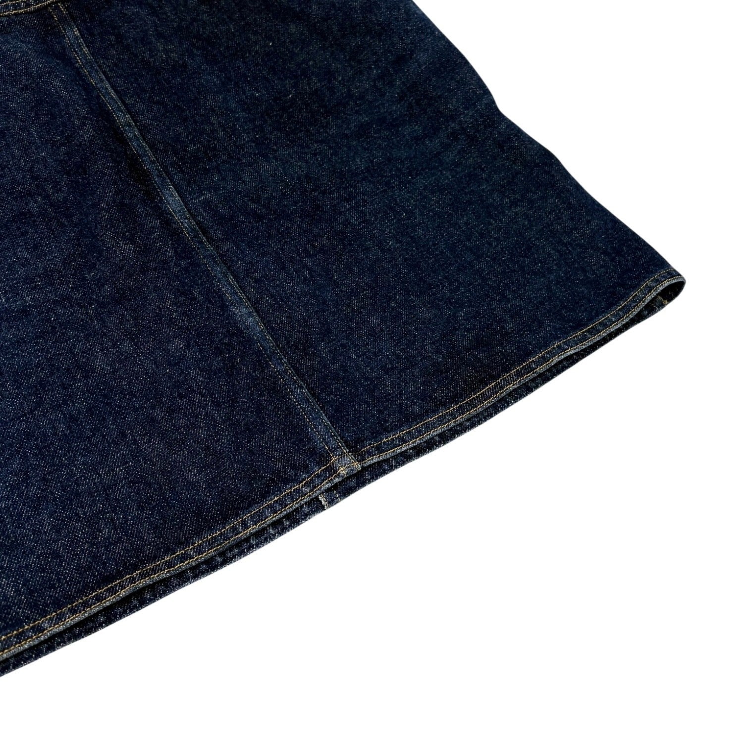CHANEL Vintage 96P CC Mark Logo Denim Skirt #36 Dark Blue Yellow Cotton