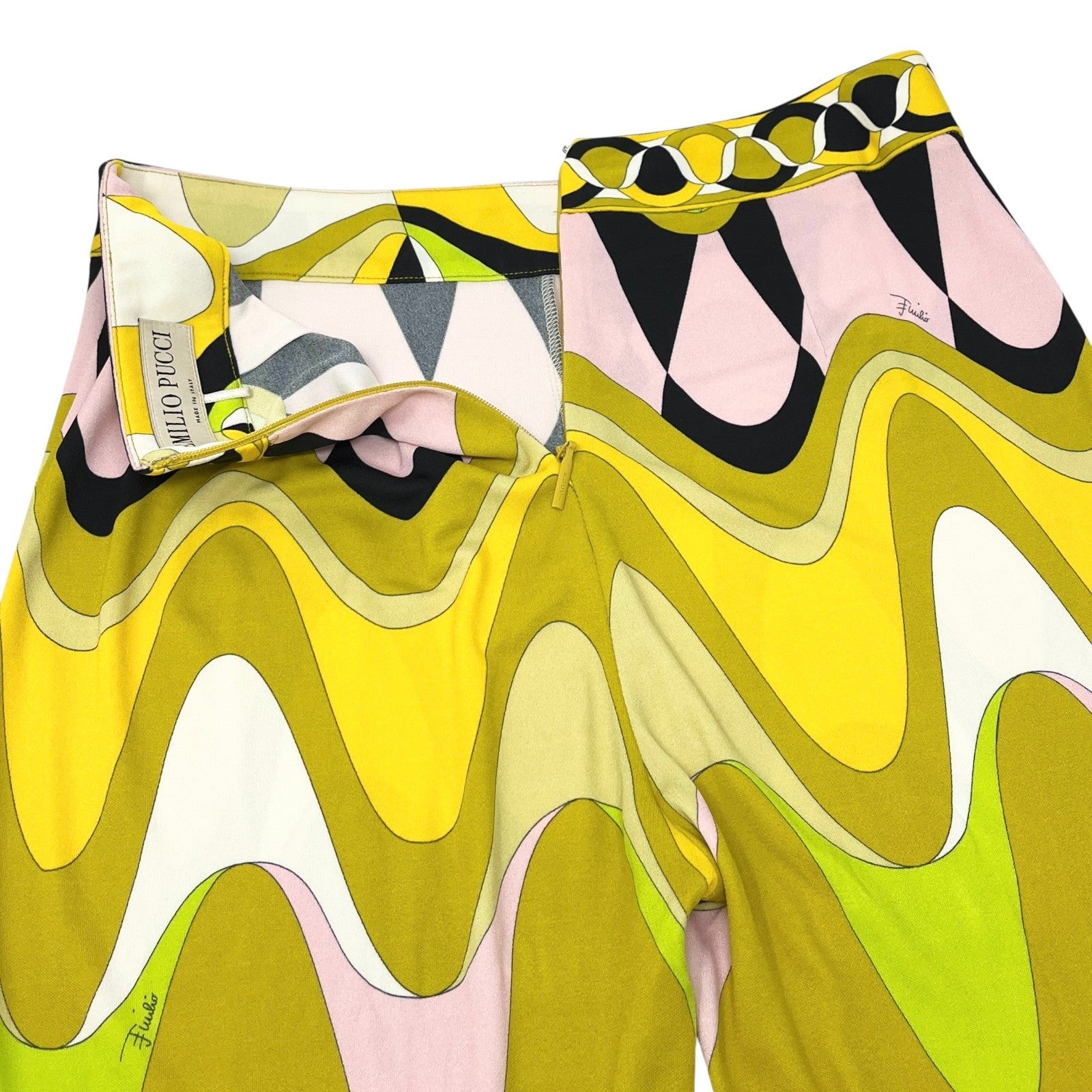 EMILIO PUCCI Vintage Logo Multicolor Shirt Pants Set #38 Button Zip Rayon