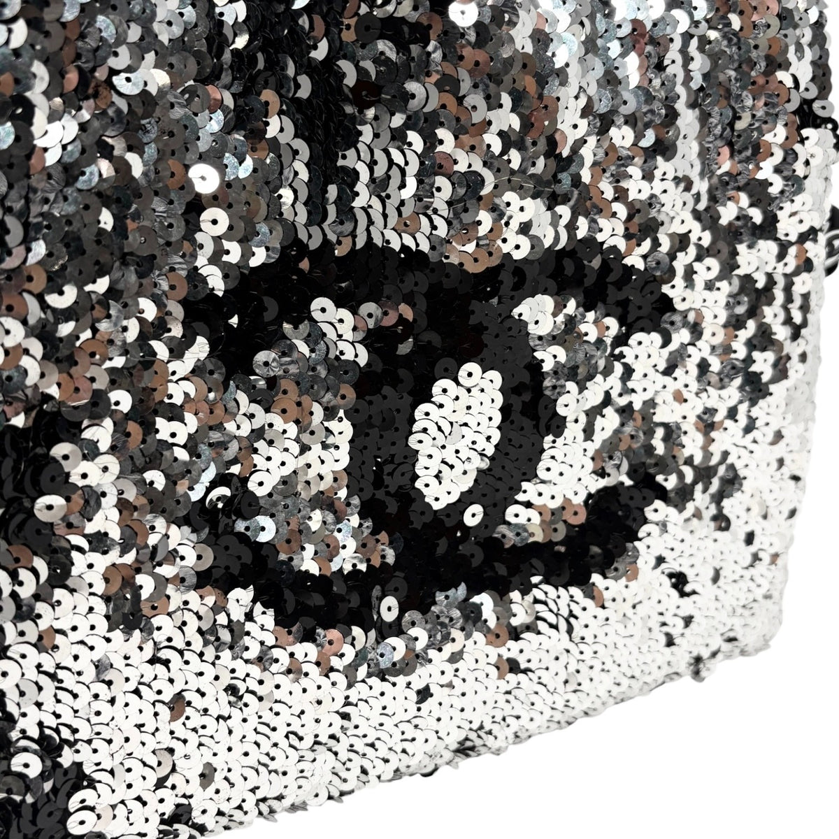 CHANEL Vintage CC Logo Sequins Chain Shoulder Bag Black Silver Leather 902342
