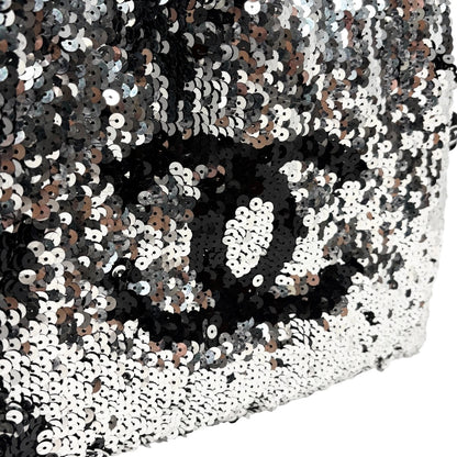 CHANEL Vintage CC Logo Sequins Chain Shoulder Bag Black Silver Leather 902342