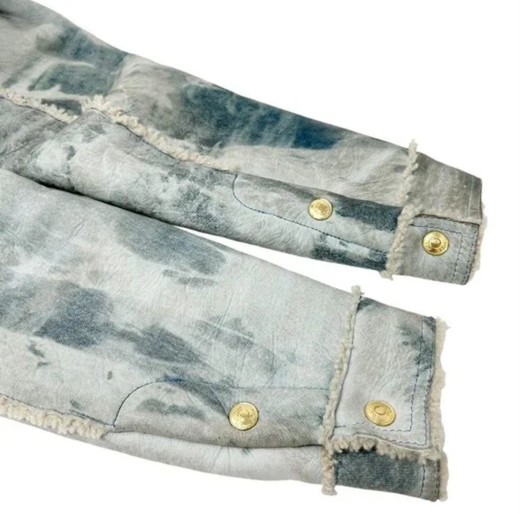 Christian Dior Vintage 2000 Tie-Dye Mouton Long Jacket Coat #40 Light Blue