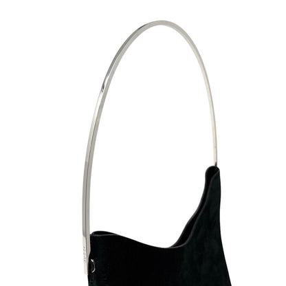 Gucci Vintage Logo Pouch Set Hobo Shoulder Bag Black Silver Suede 902828