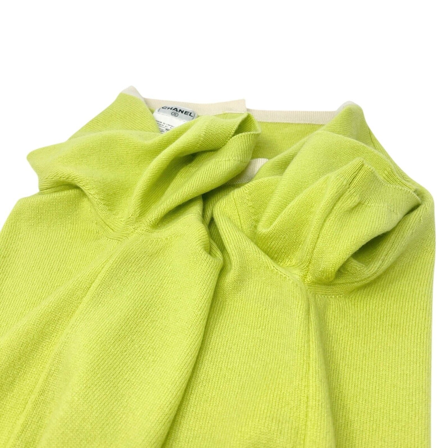 CHANEL Vintage 96C Coco Mark Logo Knit Top #44 Green Gold Cashmere Button