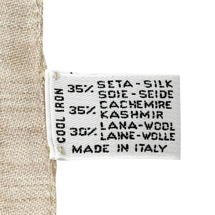 CHANEL Vintage CC Logo Scarf Wrap Shawl Fringe Accessory Beige Silk Cashmere