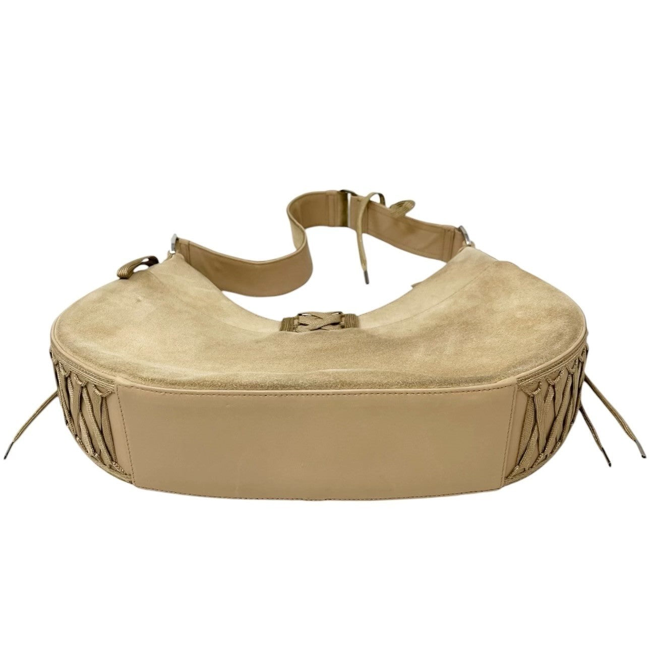Christian Dior Vintage 2002 Admit It Suede Shoulder Bag Lace Up Beige Silver
