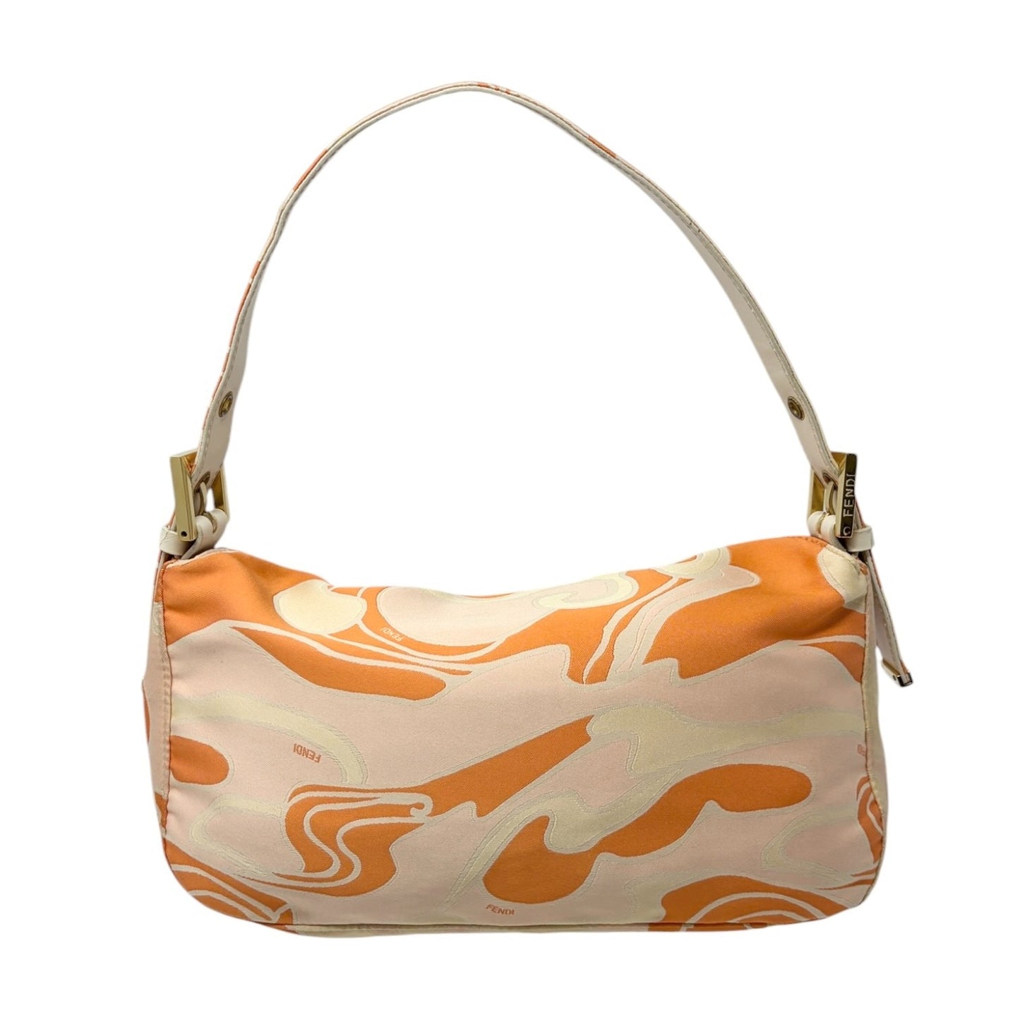 FENDI Vintage FF Logo Mamma Baguette Psychedelic Print Silk Shoulder Bag Orange