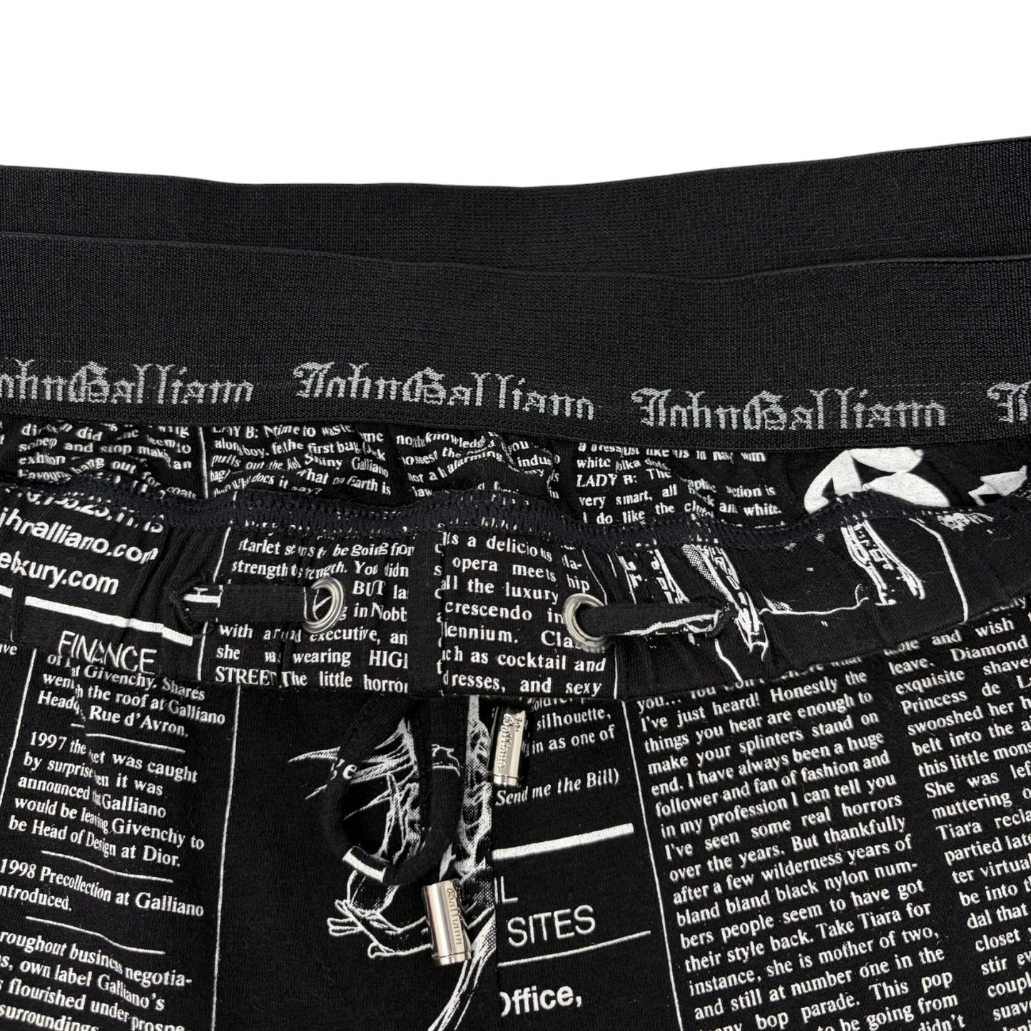 John Galliano Vintage Newspaper Print Hoodie Top Pants Set #XS Black 902549