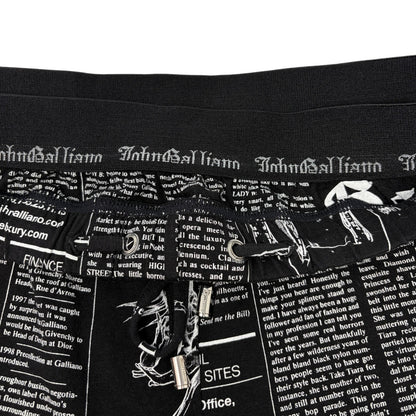 John Galliano Vintage Newspaper Print Hoodie Top Pants Set #XS Black 902549