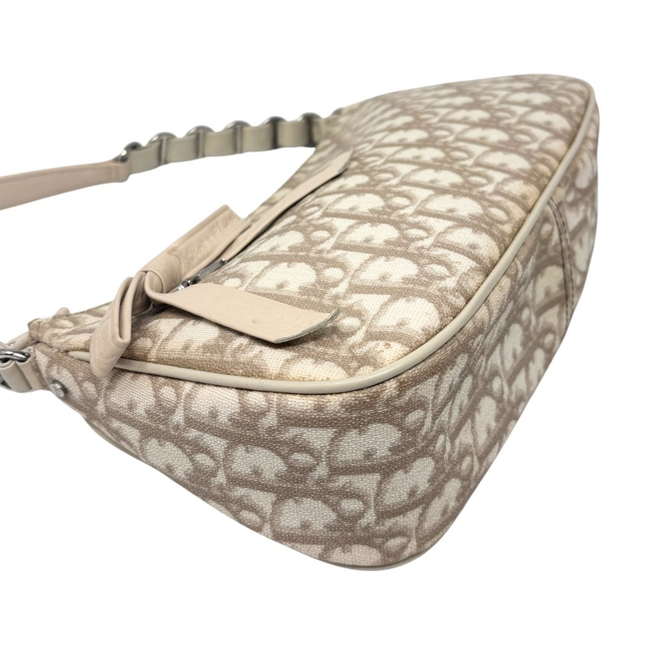 Christian Dior Vintage 2007 Romantique Trotter Monogram Bag Ribbon Beige 901856