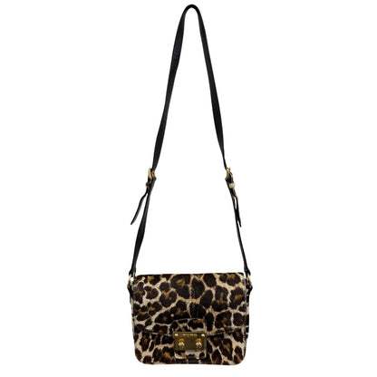 miumiu Vintage Leopard Pony Calf Hair Crossbody Bag Brown Gold Leather 902218