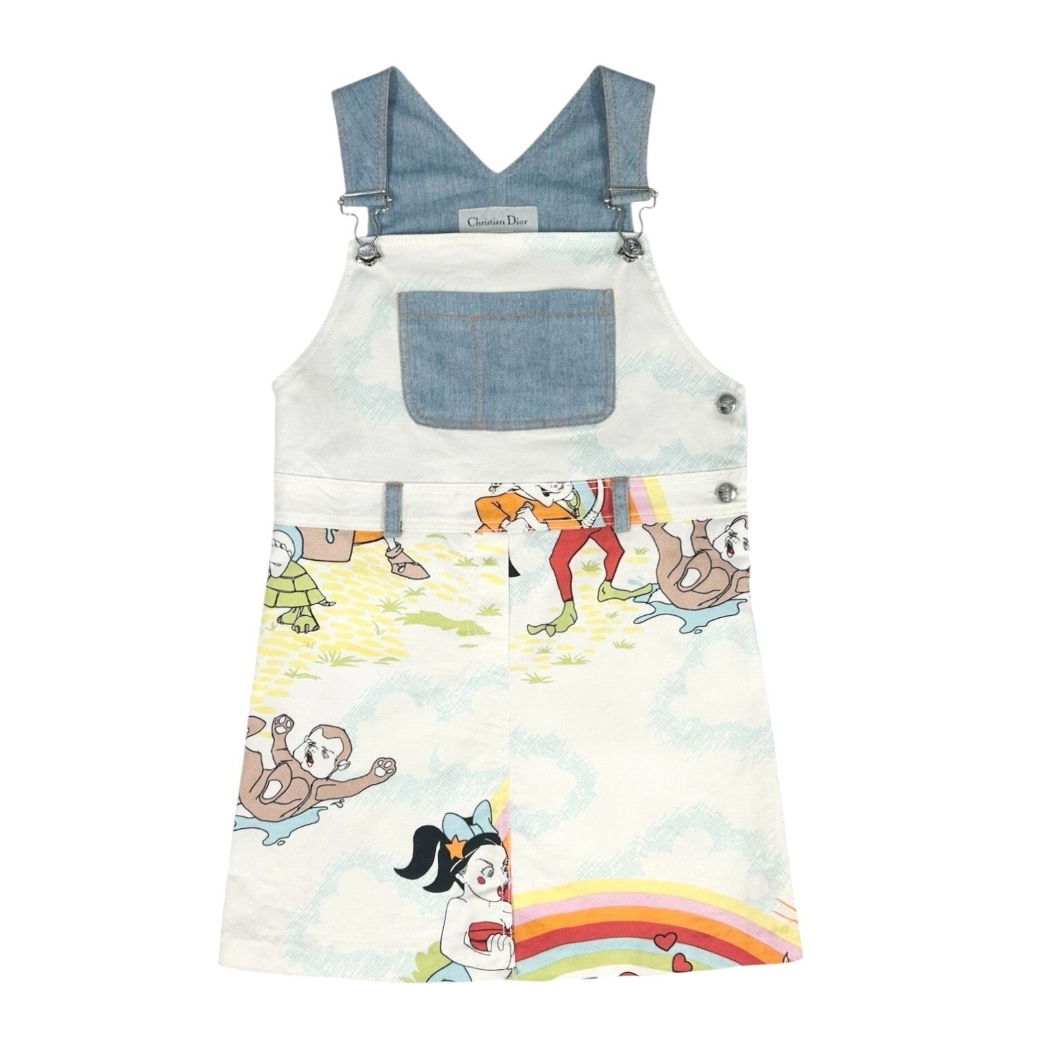 Christian Dior Vintage Cartoon Denim Rompers #8A Overalls Skirt Blue Cotton