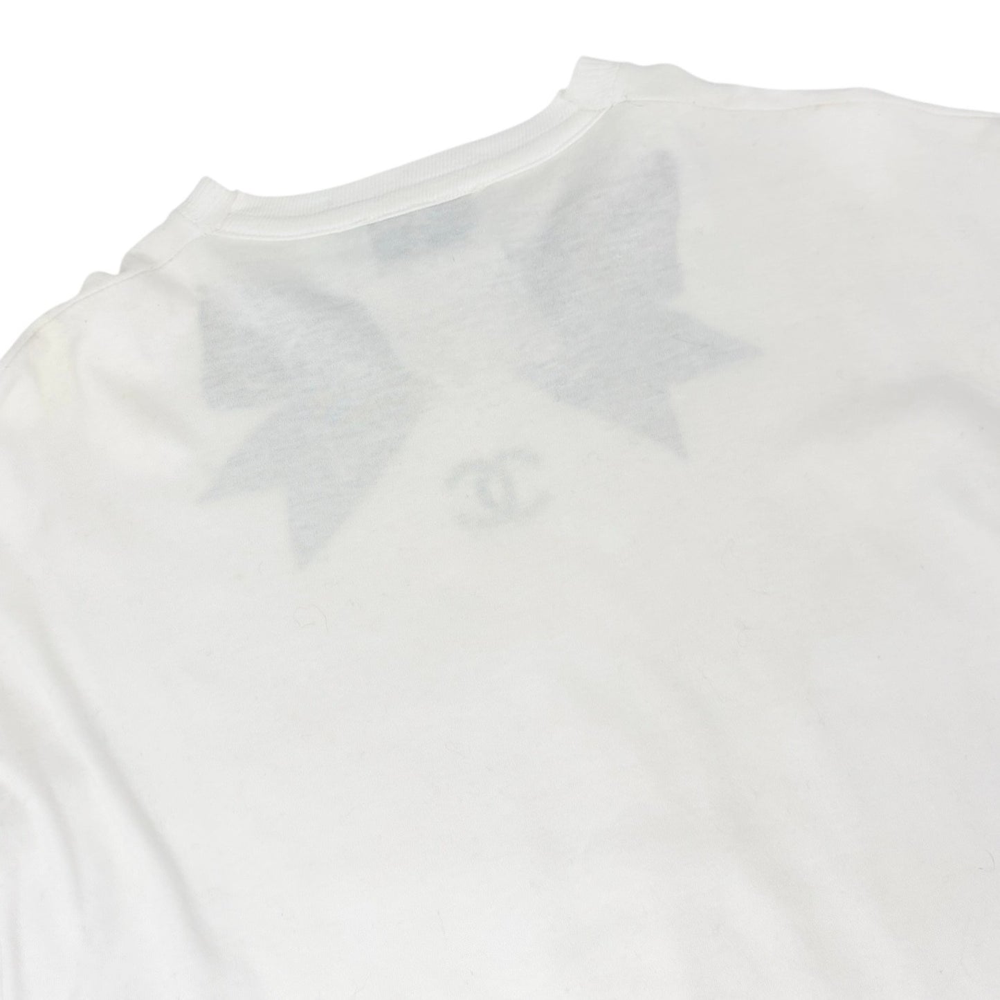 CHANEL Vintage CC Logo Bow Graphic Crewneck T-shirt Top #M White Cotton Ribbon