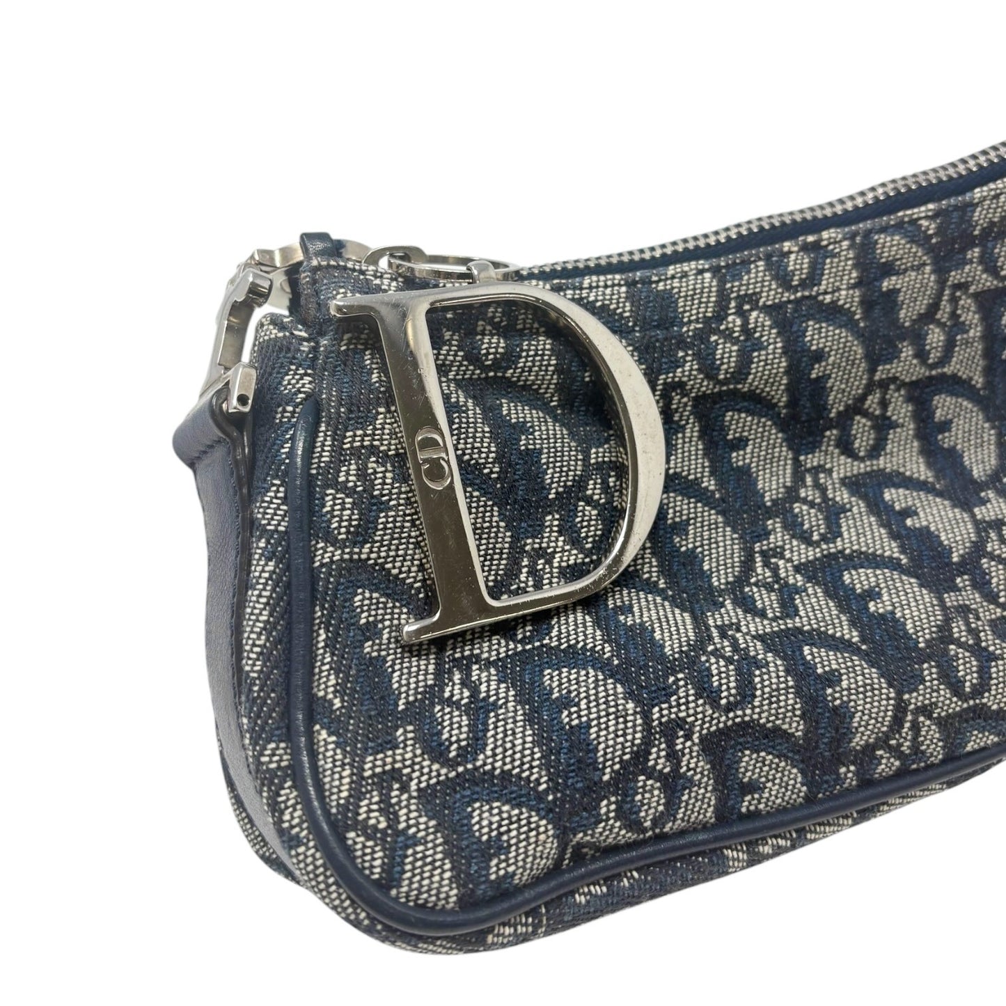 Christian Dior Vintage CD Logo Trotter Monogram Shoulder Bag Dark Blue Silver