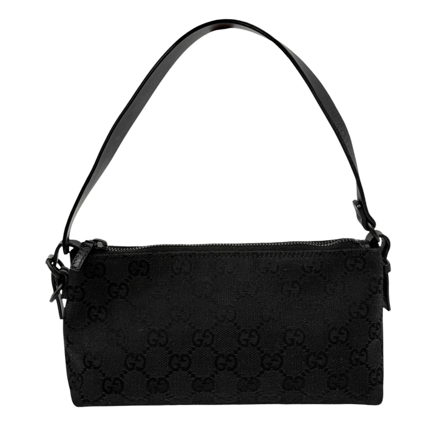 GUCCI Vintage GG Monogram Logo Canvas Mini Shoulder Bag Pochette Black 902092
