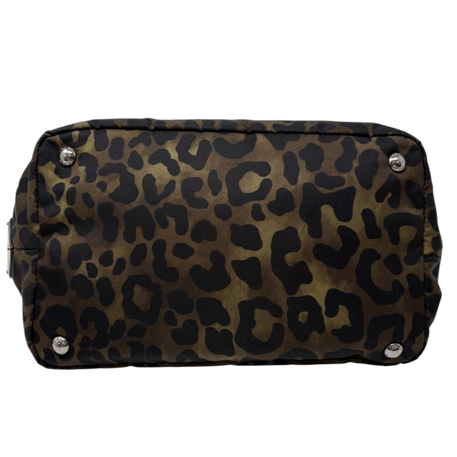 PRADA Vintage Logo Leopard 2way Shoulder Bag Crossbody Black Khaki Zip Nylon