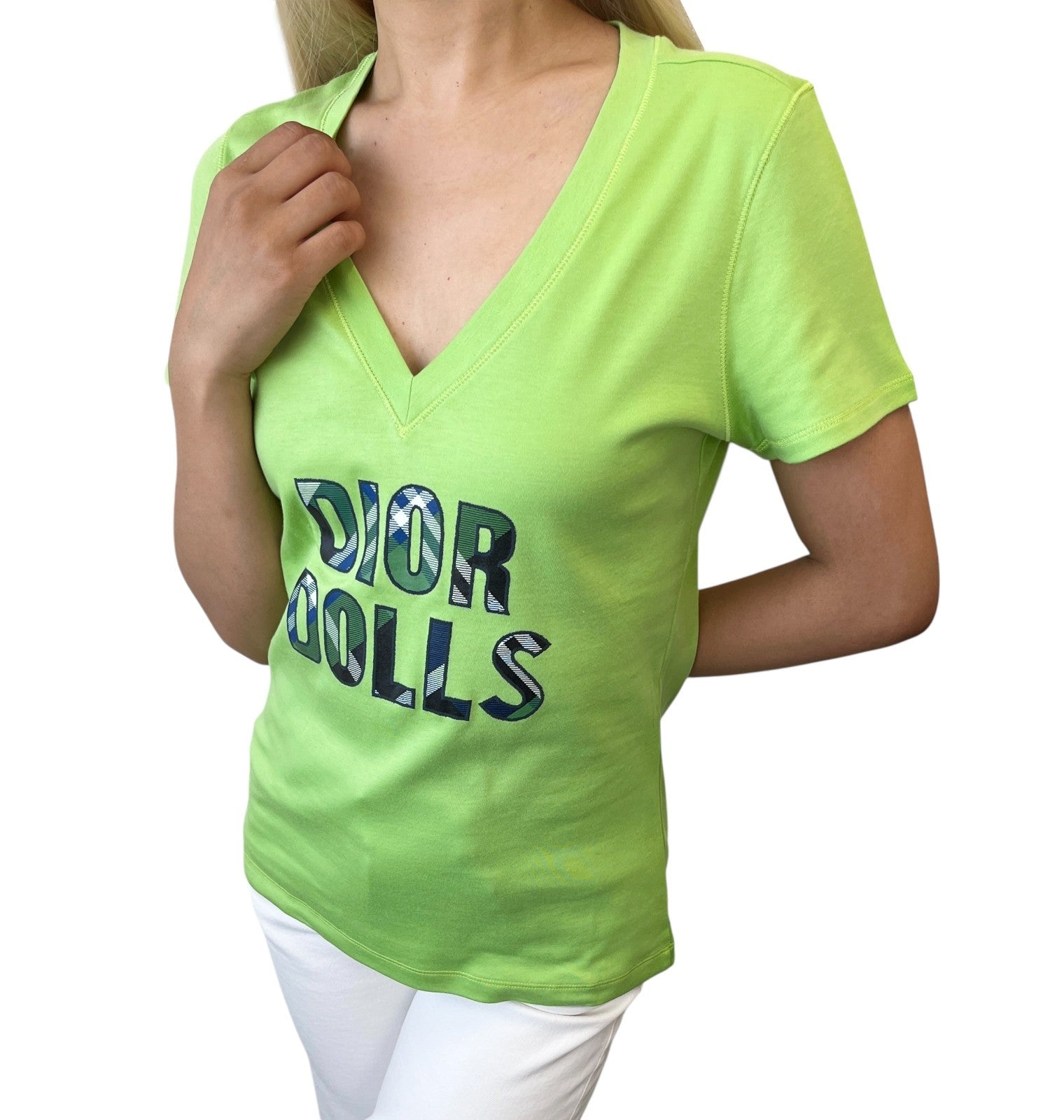 Christian Dior Vintage 2004 Dolls Logo T-shirt Top #44 Light Green Cotton