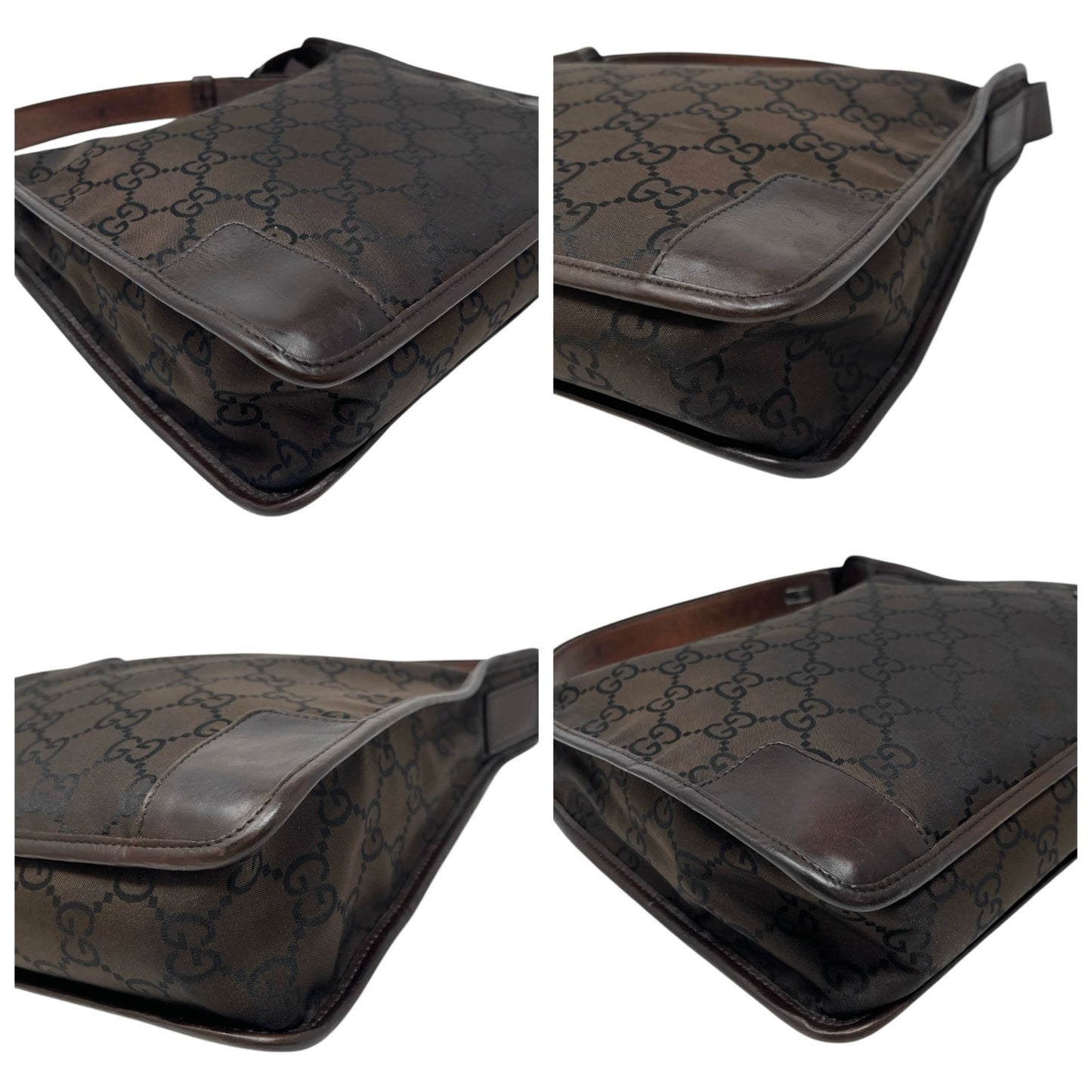 GUCCI Vintage GG Monogram Hobo Shoulder Bag Brown Nylon Leather 902271
