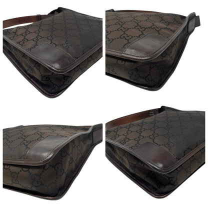GUCCI Vintage GG Monogram Hobo Shoulder Bag Brown Nylon Leather 902271