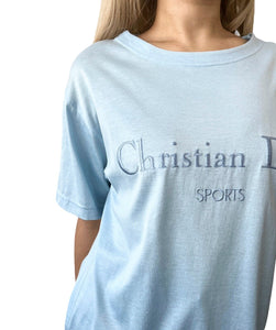 Christian Dior Sports Vintage Big Logo T-shirt #M Top Light Blue Cotton RankAB