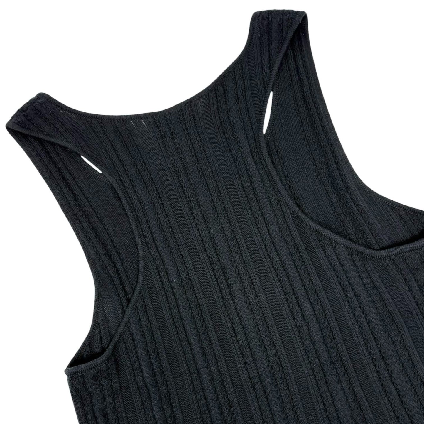 CHANEL Vintage 01P CC Logo Mesh Rib Knit Tank Top #38 Black Cotton 902425