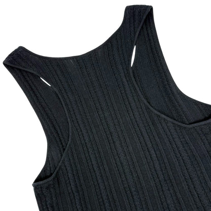 CHANEL Vintage 01P CC Logo Mesh Rib Knit Tank Top #38 Black Cotton 902425