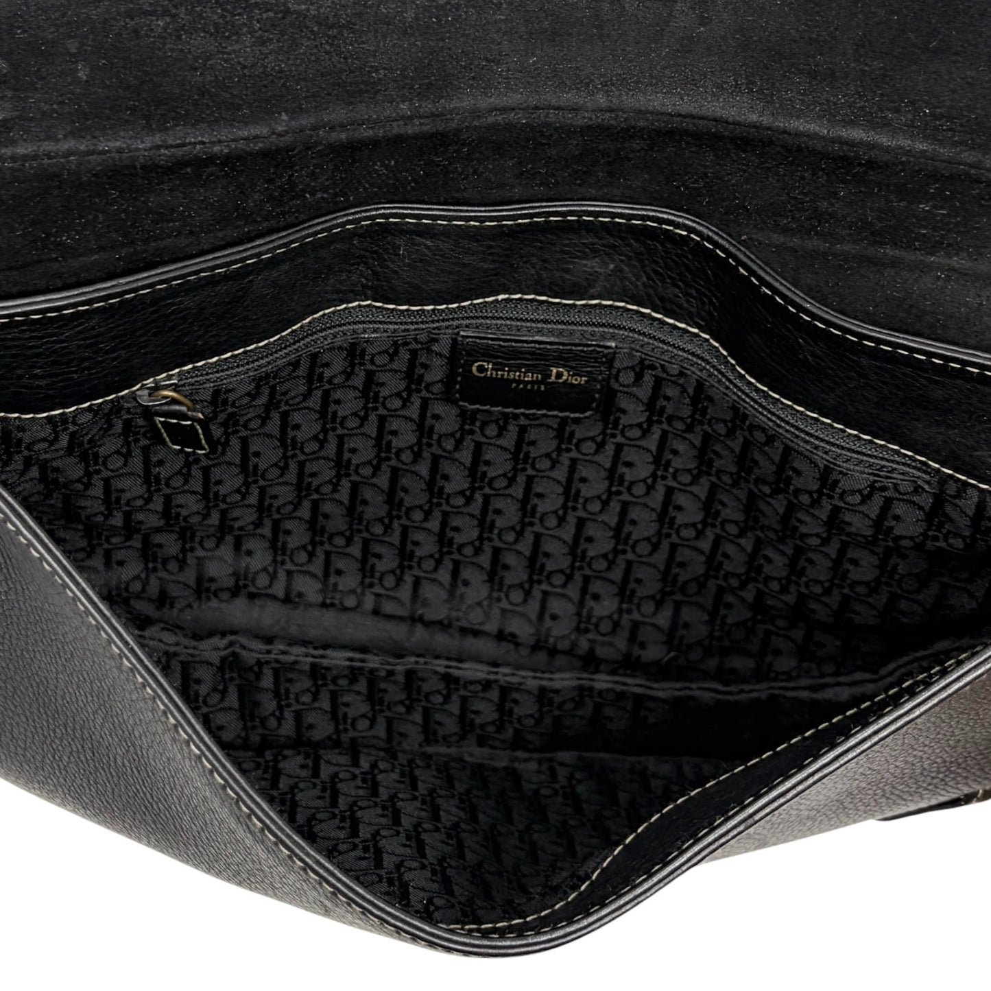 Christian Dior Vintage 2002 Double Saddle Leather Shoulder Bag Black Stitch