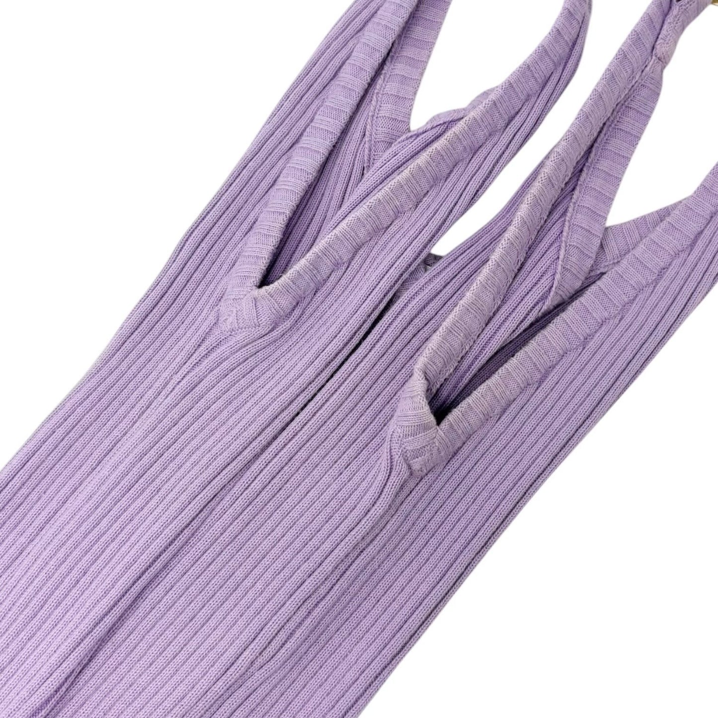 CHANEL Vintage 01C CC Gold Ring Knit Ribed Tank Camisole Top #40 Purple 902084