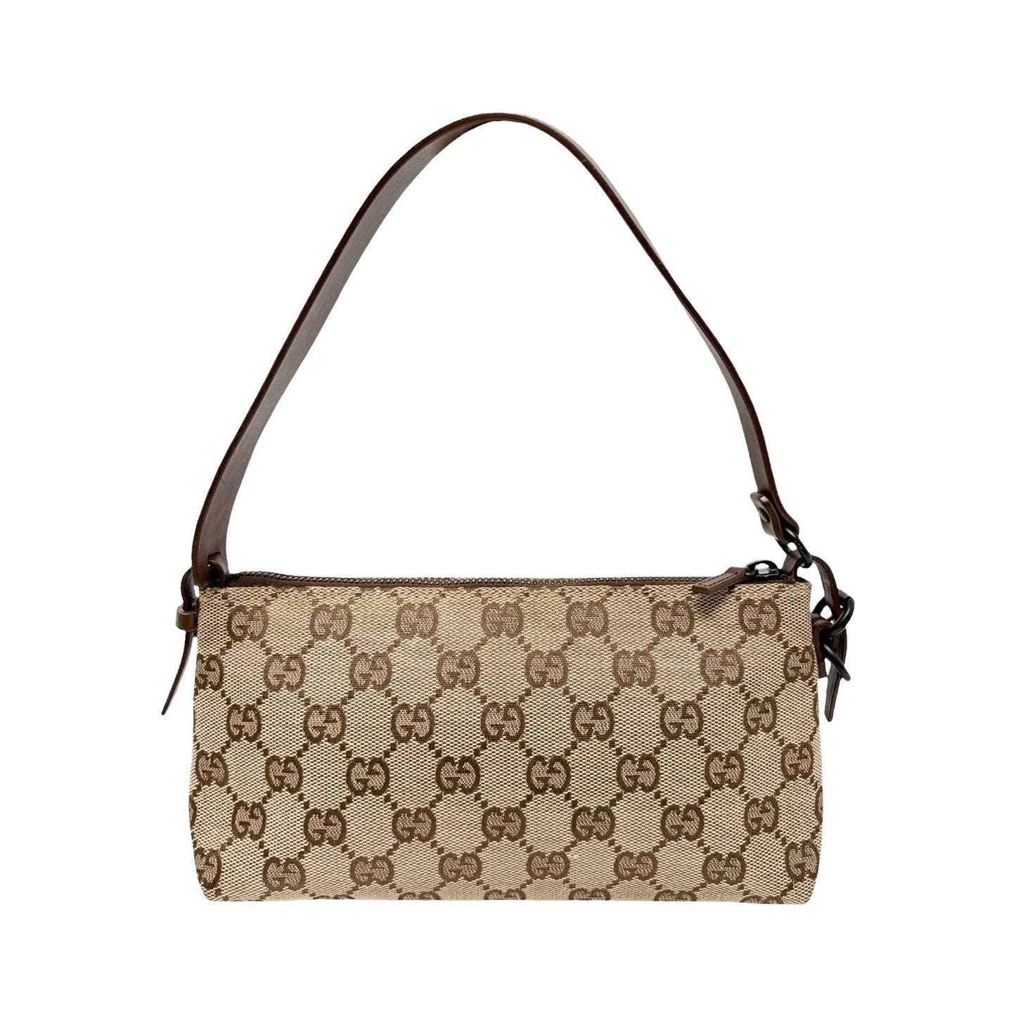 GUCCI Vintage GG Monogram Shoulder Bag Pochette Beige Brown Leather 902034