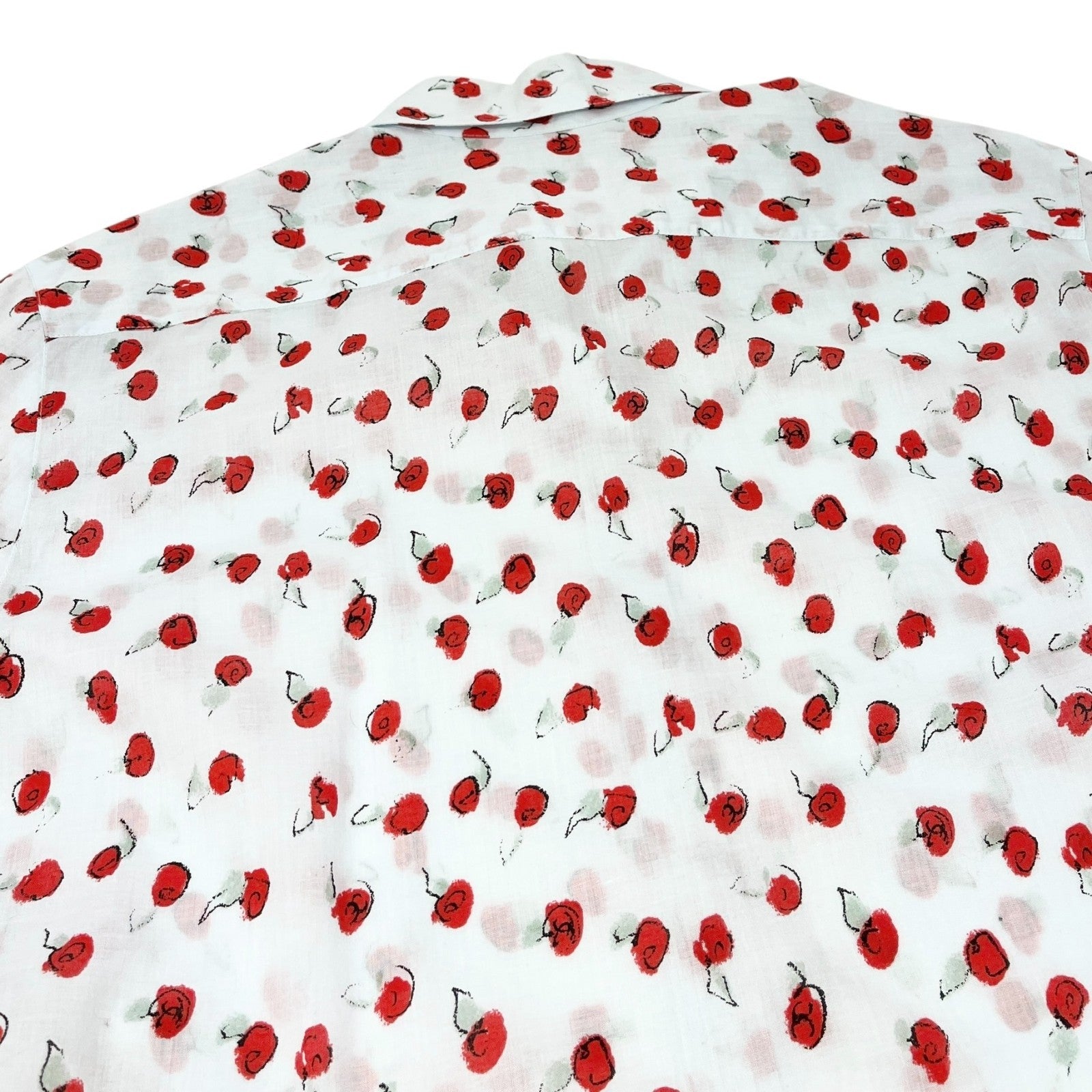 CHANEL Vintage 99S CC Logo Flower Print Shirt Top #44 Button Light Blue Red