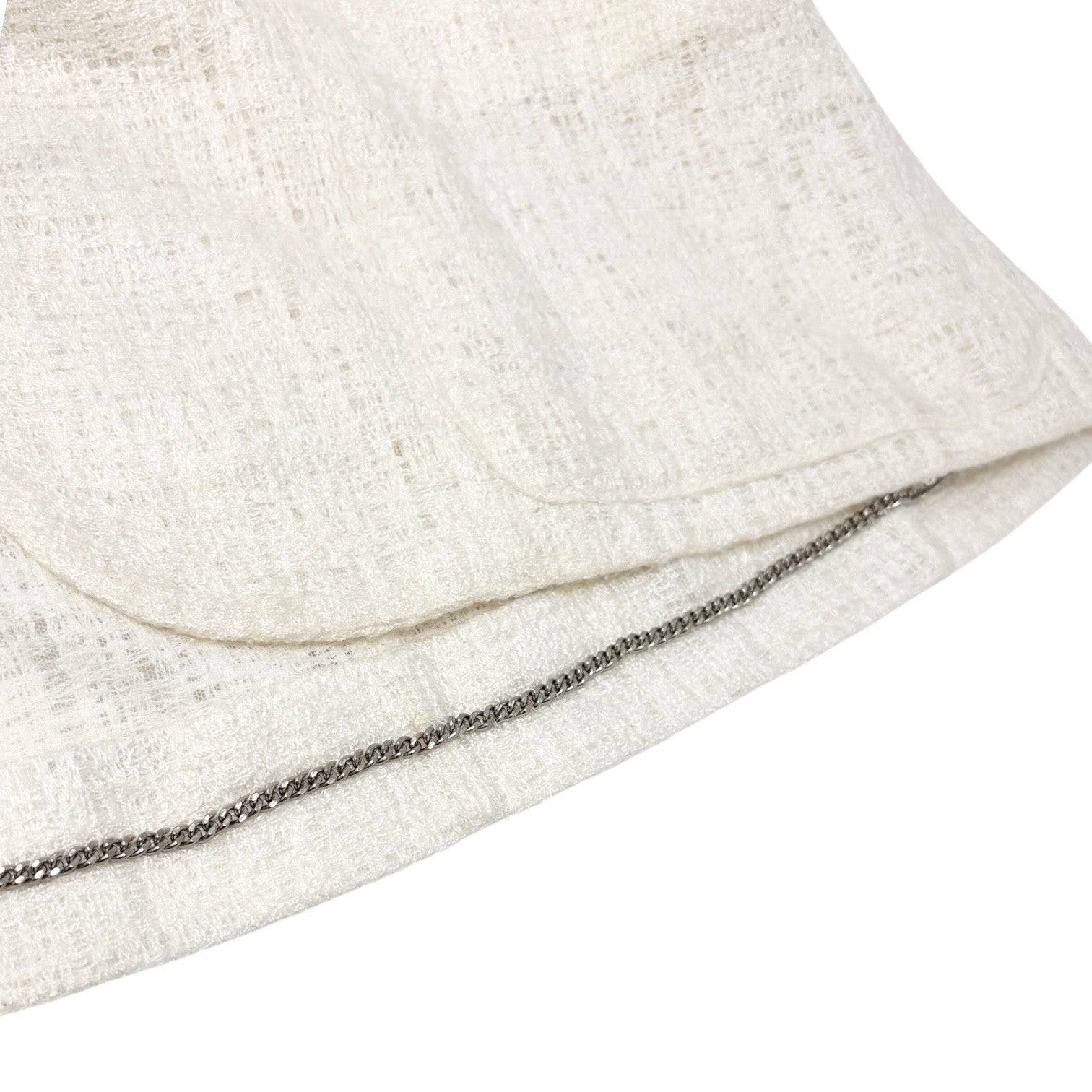 CHANEL Vintage 98P CC Logo Button Boucle Tweed Blazer Jacket #38 White Silver