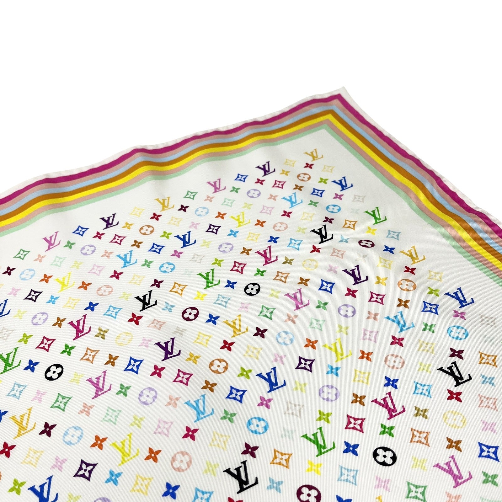 LOUIS VUITTON Vintage LV Monogram Multicolor Scarf Wrap Top White Silk
