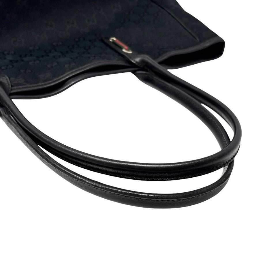 GUCCI Vintage GG Monogram Web Stripe Ribbon Tote Shoulder Bag Black 902464
