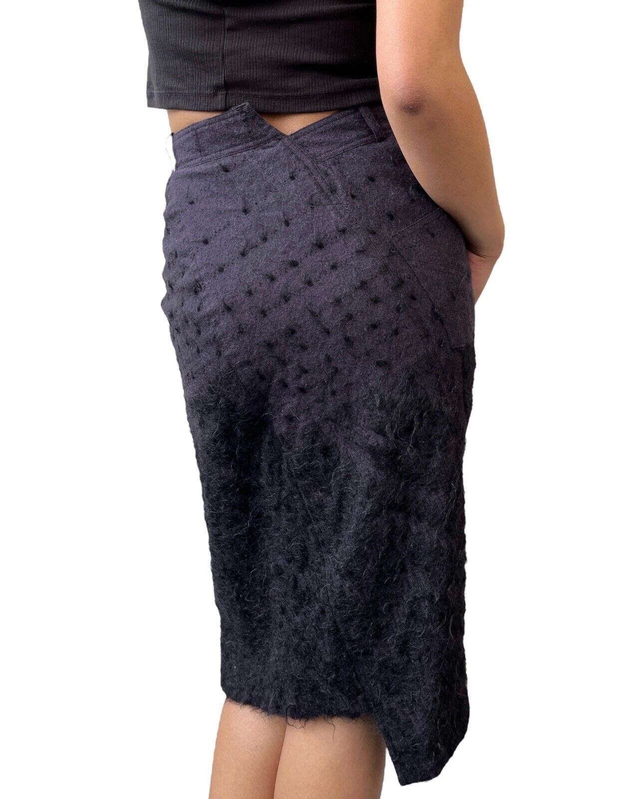 Christian Dior Vintage Logo Asymmetry Skirt #36 Snap Purple Black Wool Rank AB