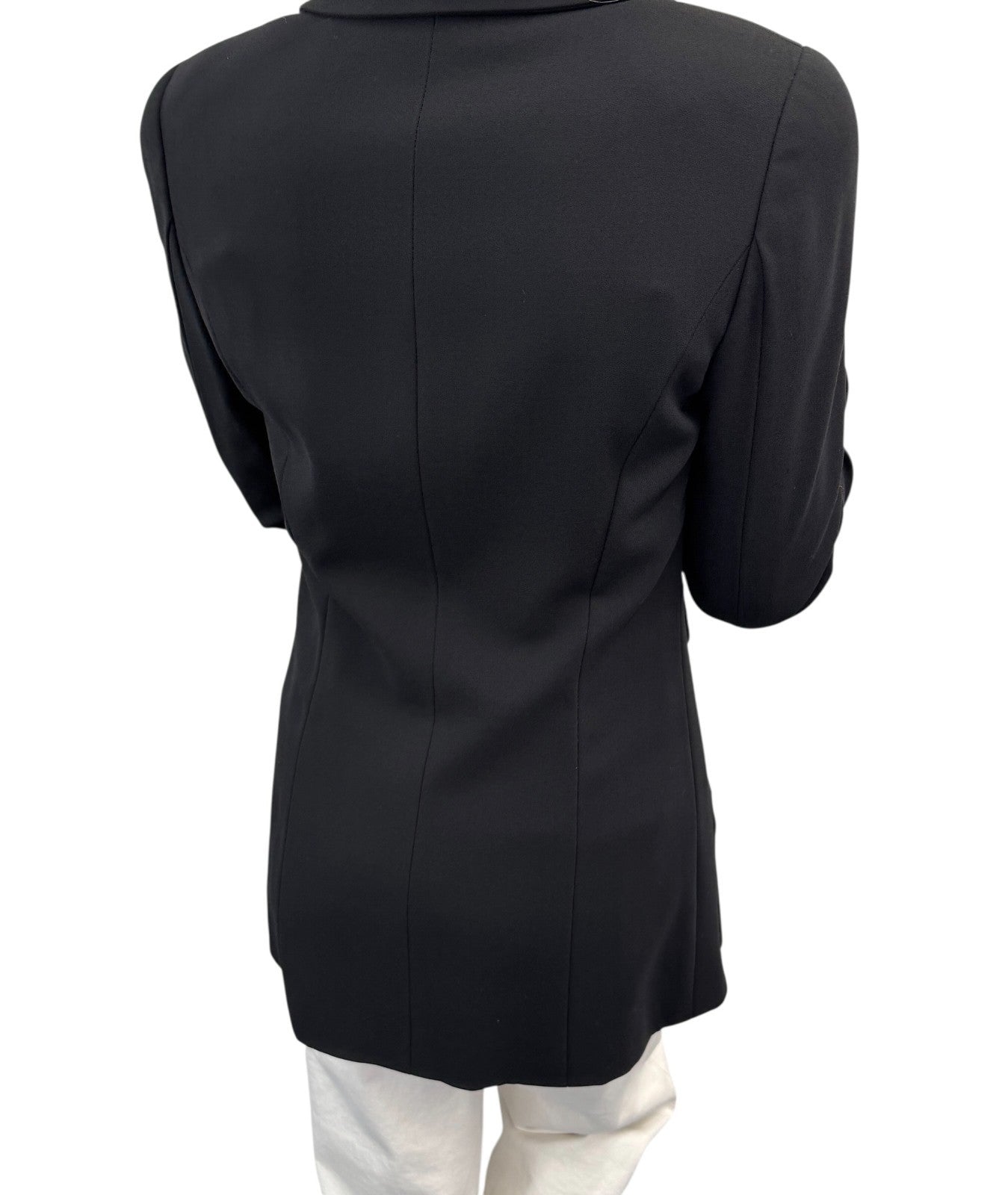 CHANEL Vintage 97C CC Logo Button Blazer Jacket #36 Black Gold Wool