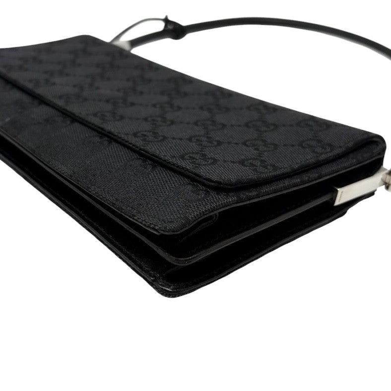 GUCCI Vintage Interlocking GG Monogram Shoulder Bag Black Silver 902467