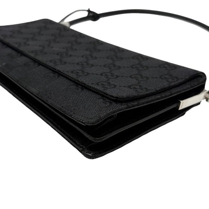 GUCCI Vintage Interlocking GG Monogram Shoulder Bag Black Silver 902467