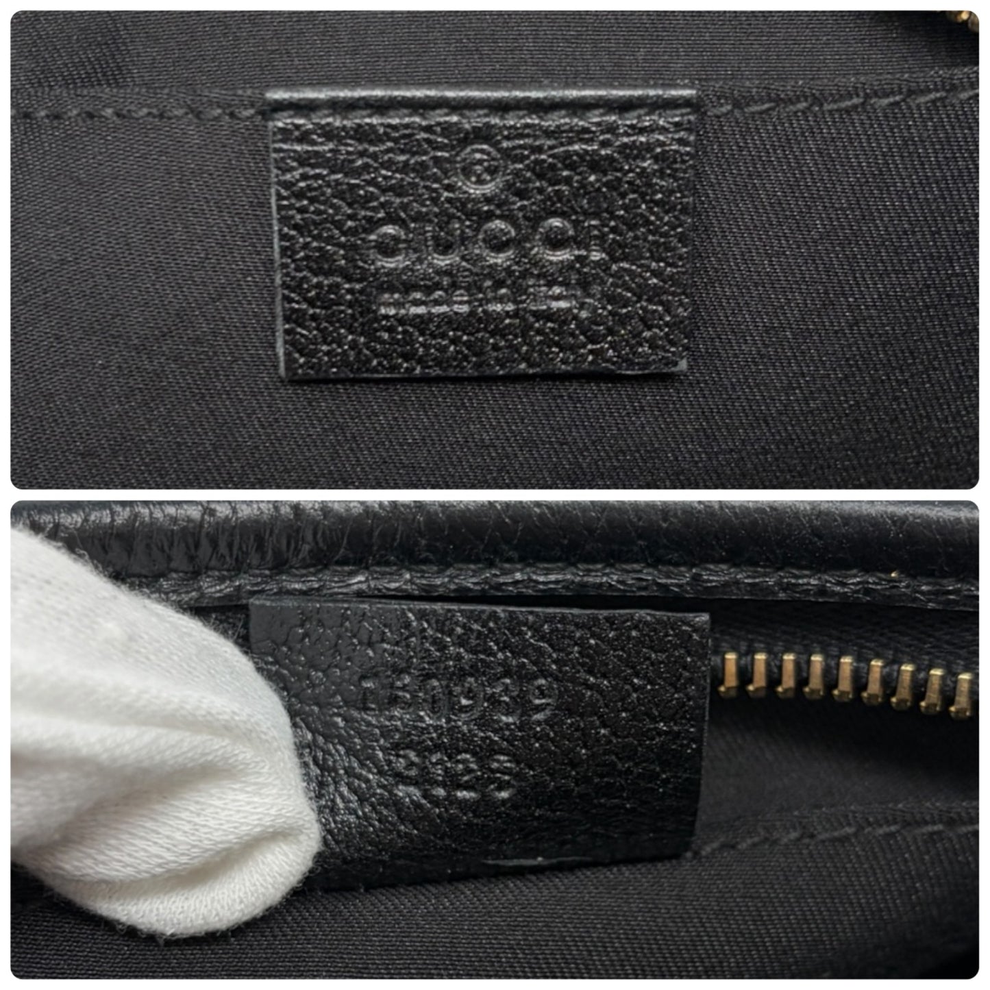 GUCCI Vintage GG Monogram Logo Abbey Shoulder Bag Zip Black Gold Canvas Leather