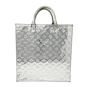 LOUIS VUITTON Vintage M40269 Monogram Mirror Sac Plat Tote Bag Silver Leather