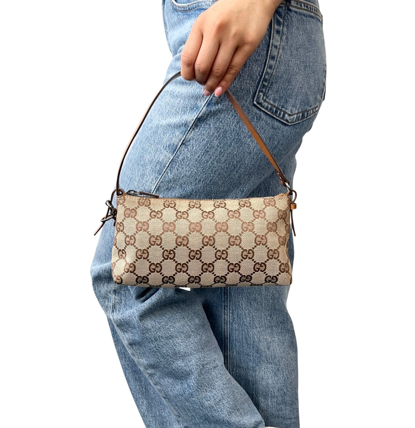 GUCCI Vintage GG Monogram Logo Mini Shoulder Bag Beige Brown Canvas 902295