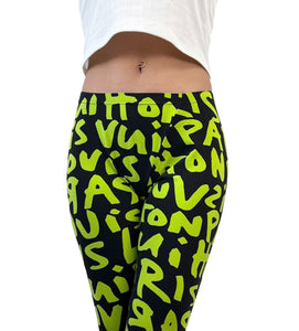 LOUIS VUITTON Vintage Graffiti Leggings #34 Pants Green Black Nylon Rank AB