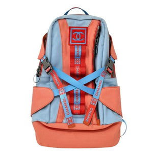 CHANEL Sport Vintage 02S CC Mark Logo Backpack Orange Blue Nylon Zip Rank AB